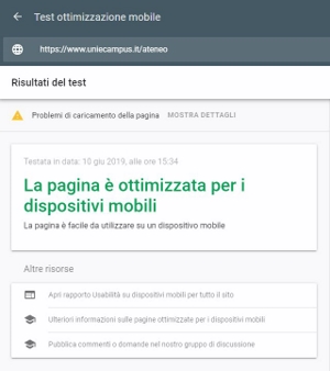 validazione Google-mobile pagina Ateneo