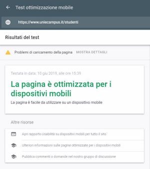 validazione Google-mobile pagina Studenti