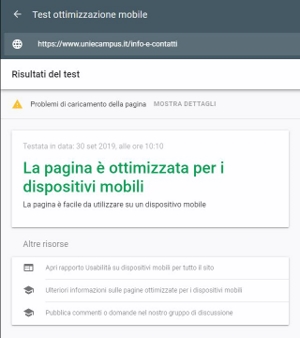 validazione Google-mobile pagina Info e Contatti